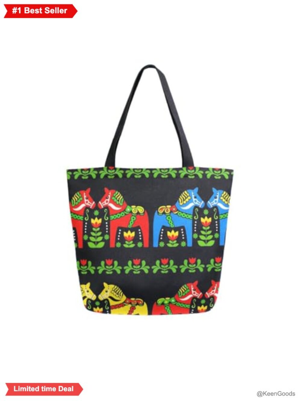 Swedish Dala Horse Folk Canvas Tote Bag Reusable Grocery Shoulder